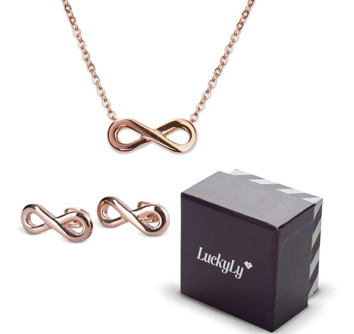 Juego Joyería Mujer Infinito, Collar Aretes Oro Rosa Luckyly