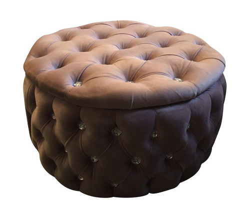 Puff Puf Baú Capitonê Marrom Retrô Por Mazzero Decor