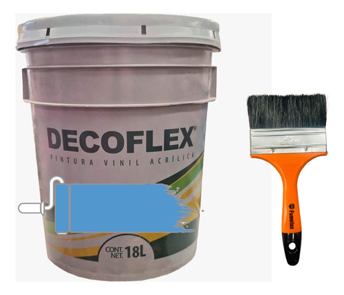 Pintura Vinílica Decoflex Interior Exterior 18lts Con Brocha Azul Griego Mate