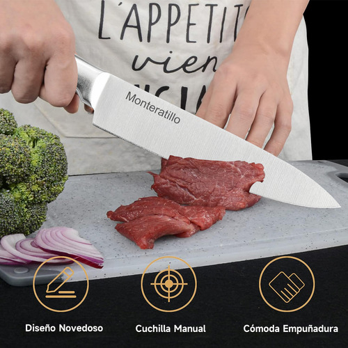 Juego De Cuchillos De Cocina Profesional 8 Piezas Con Base Color Plata