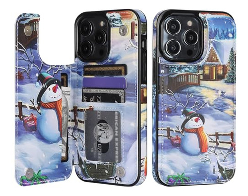 Funda Cartera Para iPhone 14 Pro Max Christmas Santa Snowman