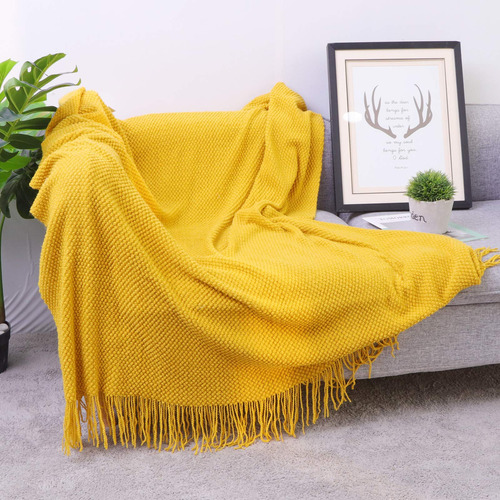 Msense Store Ropa De Cama De Punto Amarillo Manta Para Sofa,