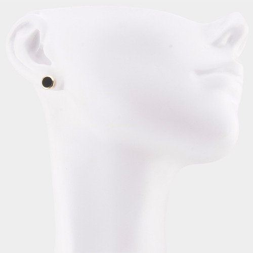Aretes Broquel Círculo De Ónix Natural Oro Solido 10k 8 Mm
