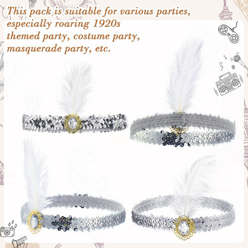 12 Pzas Diadema Estilo Flapper De Los Años 20 Tocado Estilo