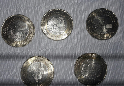 Paquete De 5 Monedas De 20 Pesos Conmemorativas