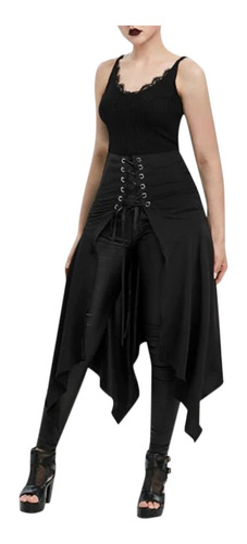Falda Punk Gótica Asimétrica Con Cordones Para Mujer