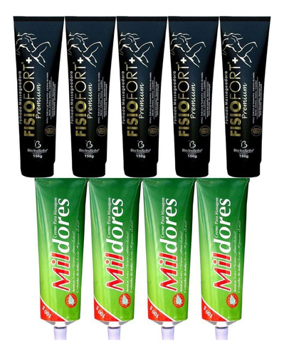  Kit 5 Pomada Fisiofort Premium 150g + 4 Creme Mil Dores 100g