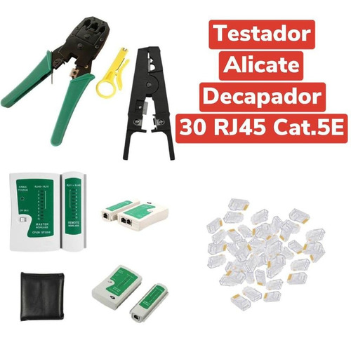 Testador Cabo Rede Alicate Crimpar Rj45 Decapador + 30 Plugs