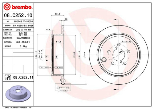 Disco De Freno / Subaru Legacy Base 2010 A 2012 Tras Macizo