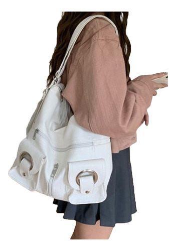 Bolso De Mujer De Cuero Pu De Gran Capacidad De Color Blanco