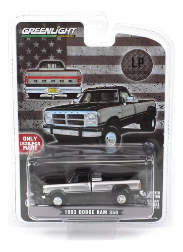 Greenlight Dually 1993 Dodge Ram 350 L P Garage Exclusive Color Negro