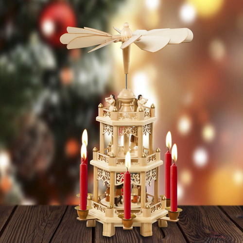 Pirámide Decoración Navideña Alemana 45 Cm Belén 6 Candelabr