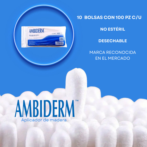 Aplicador De Madera Con Punta De Algodón 1000 Pzas Ambiderm