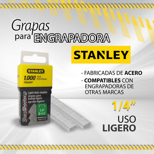 Grapa Para Engrapadora Stanley 1/4  6mm Uso Ligero / 000526