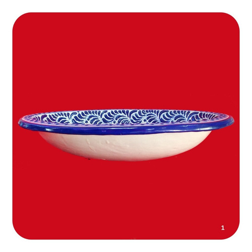 Imagen 3 de 3 de Lavabo Ovalin De Talavera Poblana Barroca Azul 41x30x8 Cm M1