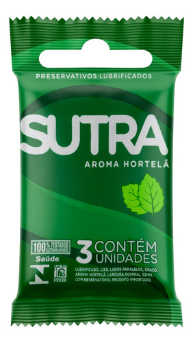 Preservativo Masculino Lubrificado Hortelã Sutra Pacote 3 Unidades