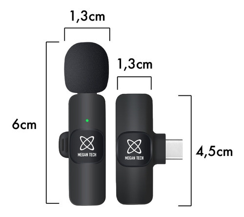Microfono Inalambrico Periodista 2 Mic Celular Usb Tipo C - Color Negro Megan TEch