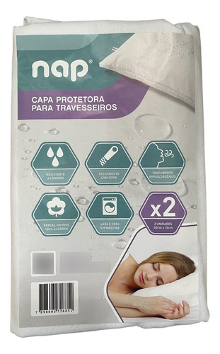 Kit 2 Capas Impermeável Travesseiro Anti-ácaro Com Zíper