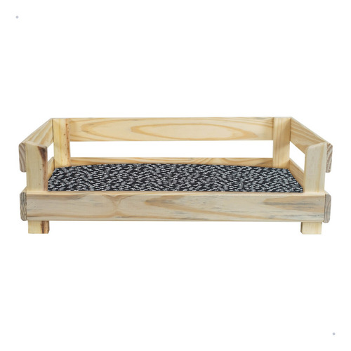 Caminha Pet De Madeira Pinus C/ Almofada De Patinhas Cor Bege Desenho Cama