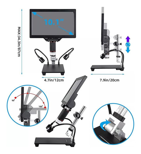 Microscópio Digital Usb Lcd De 10,1 Polegadas, 1080p, 1-1600