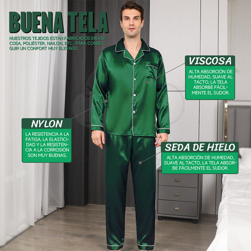 Pijama De Hombre Verde Con Mangas Largas Material De Seda