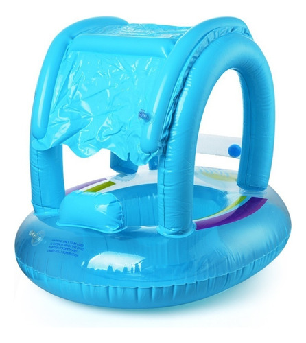 Boia Inflável Com Cobertura E Proteção Bebê Plástico Fralda Cor Cobertura Azul Chocalho