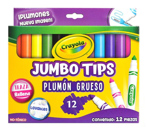 12 Marcadores Gruesos Lavable Brillantes Jumbo Tips Crayola