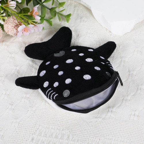 Monedero Kawaii De Felpa Con Cierre X2u - Ballena Rosa Negro