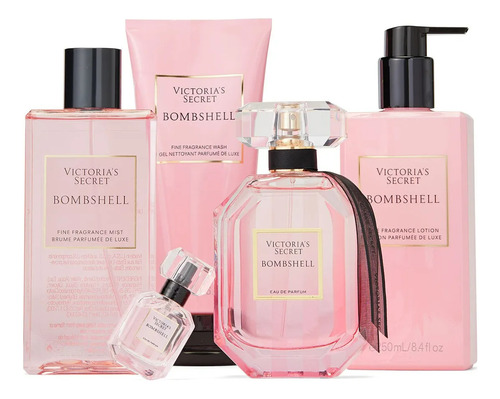 Kit Victoria's Secrets Bombshell Gel De Limpeza 200ml + Eua De Parfum 7,5ml + Eua De Parfum 100ml + Névoa Perfumada 250ml + Loção Perfumada 250ml
