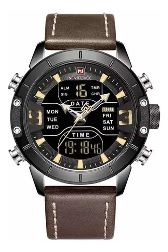 Imagen 1 de 7 de Reloj Naviforce Banda De Cuero Analógico Y Digital Luz Led