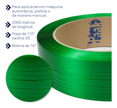 Fleje Verde Poliester Moleteado 1/2 Manual O Automático