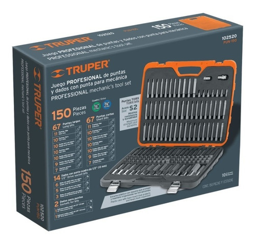 Kit 150 Puntas Dados Torx Allen Bristol Seguro Truper 102520