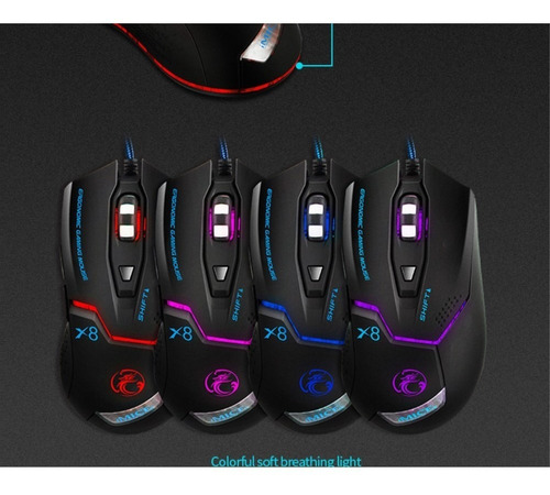 Mouse Gamer Modelo Imice X8 Com Fio 3200 Dpi 6 Botões Rgb