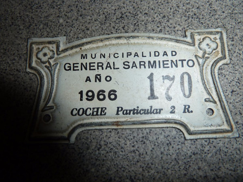 Antigua Patente Coche Particular Municipalidad Gral Sto 1966