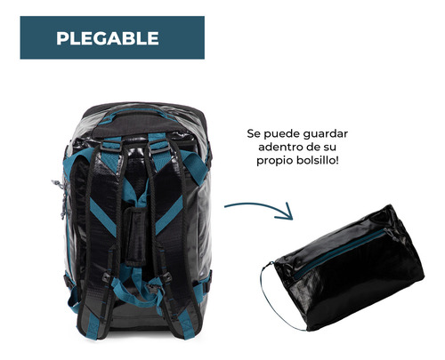 Bolso mochila impermeable negro Kano Outdoor 40L black plegable