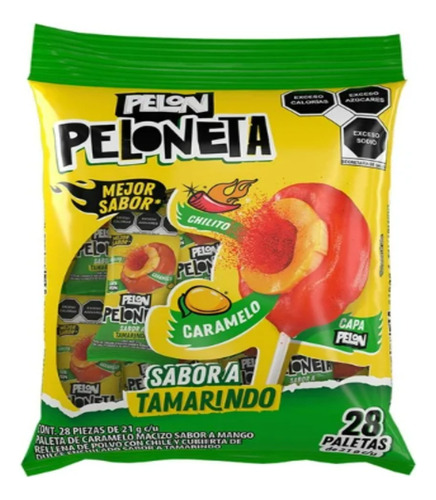Paleta Pelon Peloneta Sabor Tamarindo Con Mango 28 Pz De21 G