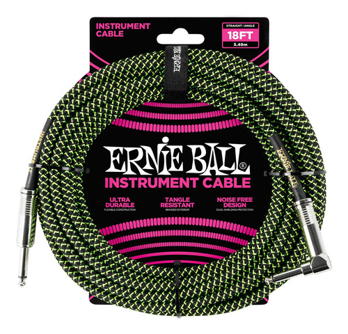 Cable Ernie Ball Para Instrumento Neg/ver 5.49 Mts. R/a 6082