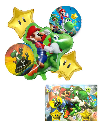 Kit Globos Forma Mario Bros Con Vela Topper