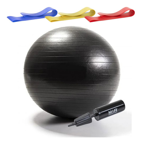 Kit Bandas + Pelota Pilates 65 Cm / 75 Cm / 85 Cm + Inflador