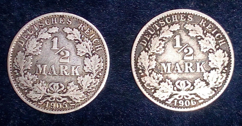 Monedas Alemania 1/2 Marco 1905 Y 1906 #17. Plata 