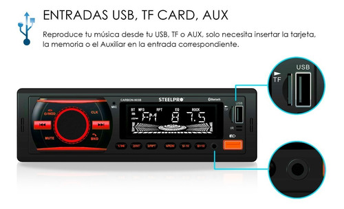Imagen 3 de 5 de Autoestereo Bluetooth 1 Din Usb, Sd Aux Graba A Usb Steelpro