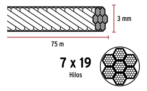 Cable Flexible 1/8' Acero 7x19 Recubierto Pvc Carrete 75 M