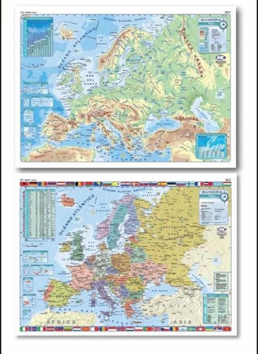 Mapa Europa Bifaz Fp Laminado Varillado Apto Escritura Nuevo