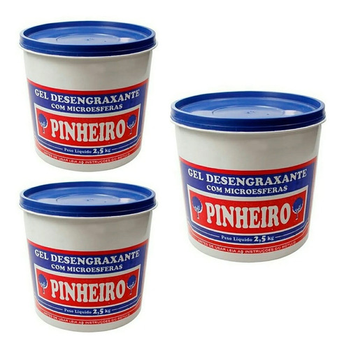 Kit 3 Potes Pasta Gel Desengraxante Mãos Pinheiro 2,5 Kg