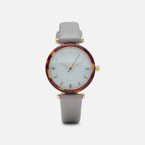 Reloj Para Dama Beige Bizou Con Borde Tortuga  Esfera Blanca