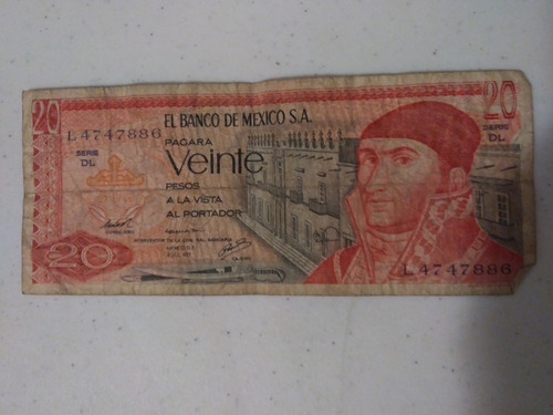 Billete $20 Pesos José María Morelos Jul  1977