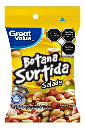 2 Pza Botana Great Value Surtida Salada 190 G