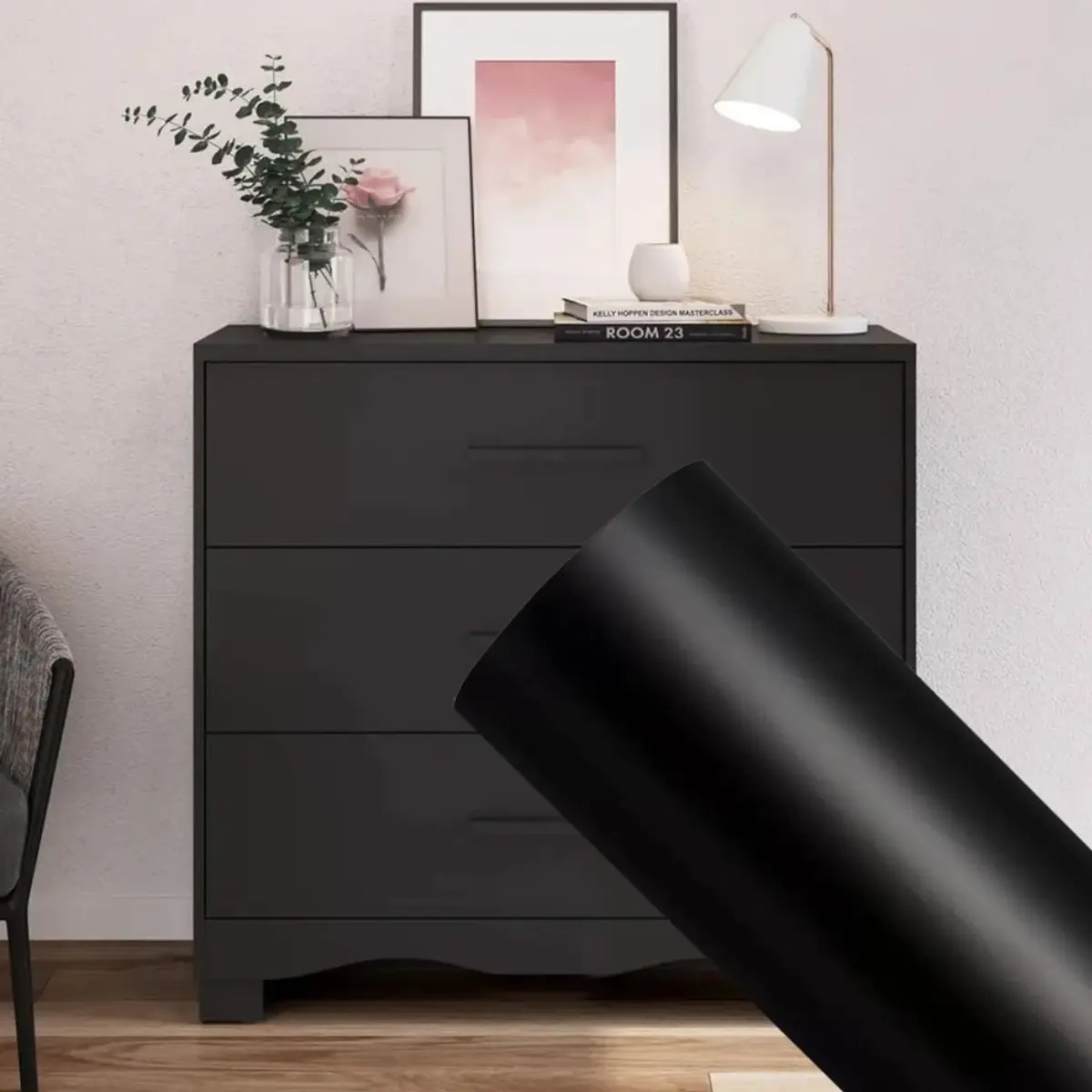 Papel Envelopamento Preto Fosco Envelopar Móveis 45cm x 2m Adesivo Removível