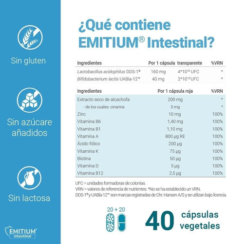 Emitium Intestinal, Vitaminas, Minerales Y Probióticos 60b Sabor Sin Sabor