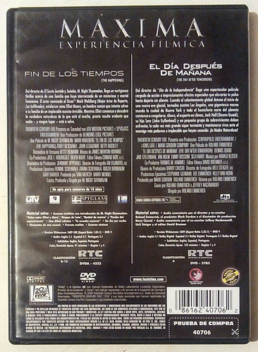 Dvd Fin De Los Tiempos Y El Dia Despues De Mañana 2dvds (Usado)
